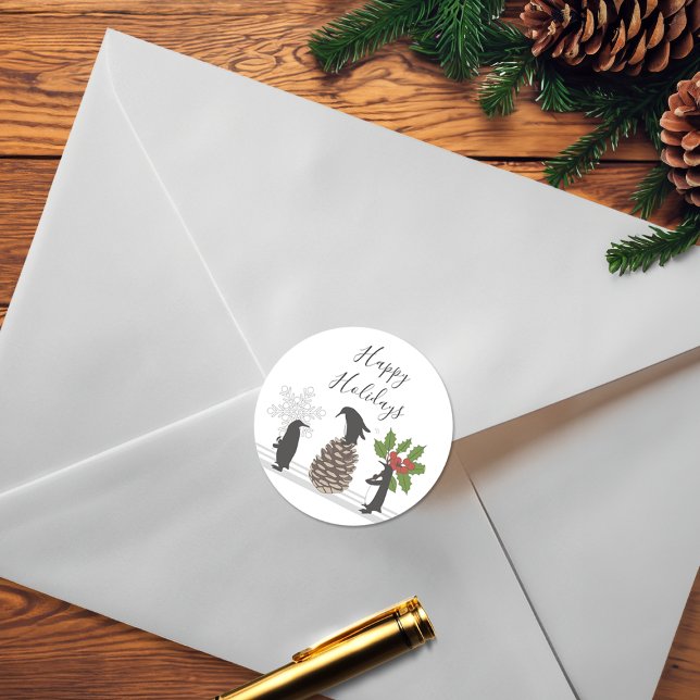 Sticker Rond Personnalisé Cute Funny Penguins Noël (Créateur téléchargé)