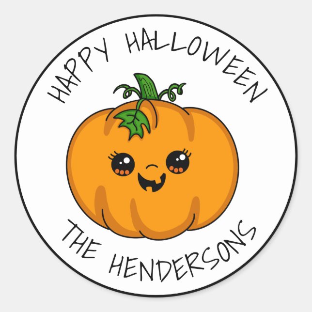 Sticker Rond Personnalisé Cute Kawaii Citrouille Halloween (Devant)