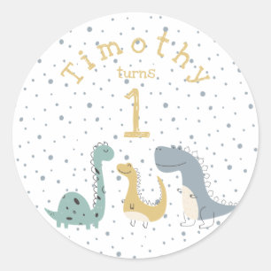 Sticker Rond Personnalisé Cute Pastel Dinosaures Anniversaire
