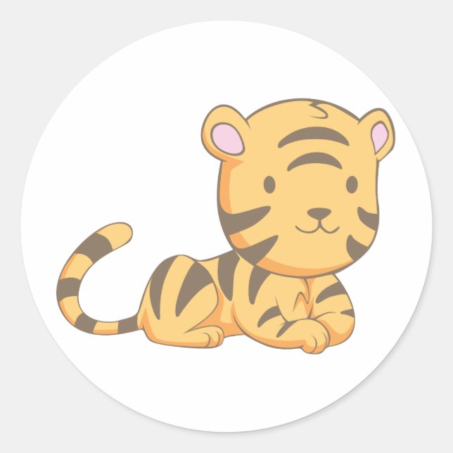 Sticker Rond Personnalisé Cute Smiling Cartoon Baby Tiger Cub (Devant)