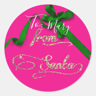 Sticker Rond Personnalisé de Père Noël rose et vert grand
