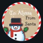 Sticker Rond Personnalisé de Père Noël Snowman Christmas Matte<br><div class="desc">Parfois, nous devons être l'aide physique pour Père Noël ! Les autocollants personnalisés de Père Noël vont sûrement rendre cela plus facile! Ne le dis pas seulement... Prouvez-le avec une marque visuelle sur les cadeaux de vos enfants de Père Noël lui-même ! Certainement une Meilleure Maman jamais bouger! Joyeux Noël!...</div>