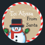 Sticker Rond Personnalisé de Père Noël Snowman Christmas Matte<br><div class="desc">Parfois, nous devons être l'aide physique pour Père Noël ! Les autocollants personnalisés de Père Noël vont sûrement rendre cela plus facile! Ne le dis pas seulement... Prouvez-le avec une marque visuelle sur les cadeaux de vos enfants de Père Noël lui-même ! Certainement une Meilleure Maman jamais bouger! Joyeux Noël!...</div>