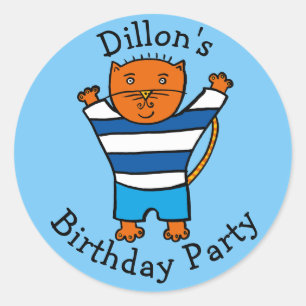 Sticker Rond Personnalisé Dillon le chat fête d'anniversaire