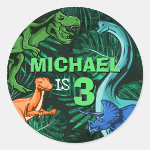 Sticker Rond Personnalisé Dino Trex Jurassic Boy Dinosaur Anniv