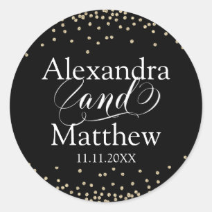 Sticker Rond Personnalisé Elegant Black Gold Mariage