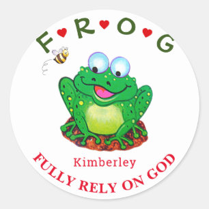 Sticker Rond Personnalisé entièrement confiance sur Dieu Frog