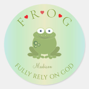 Sticker Rond Personnalisé entièrement confiance sur Dieu Frog C