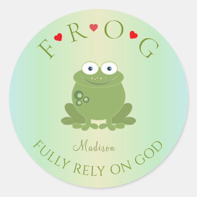 Sticker Rond Personnalisé entièrement confiance sur Dieu Frog C (Devant)