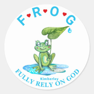 Sticker Rond Personnalisé entièrement confiance sur Dieu Frog C
