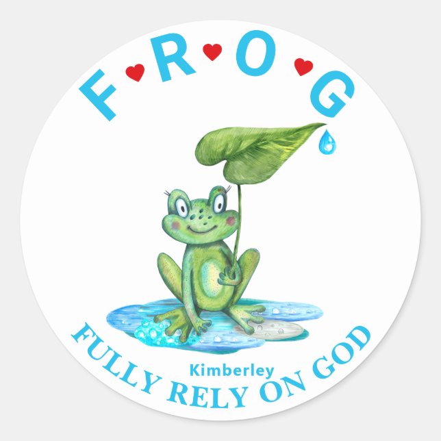 Sticker Rond Personnalisé entièrement confiance sur Dieu Frog C (Devant)