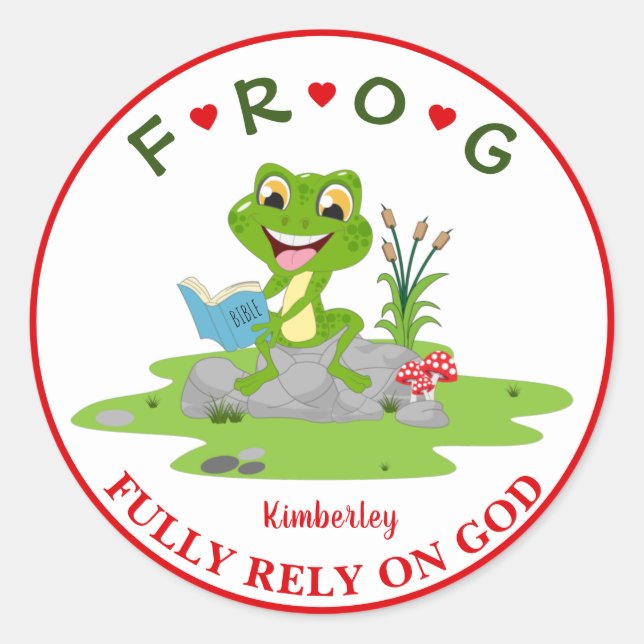 Sticker Rond Personnalisé entièrement confiance sur Dieu Frog C (Devant)