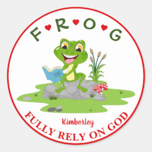 Sticker Rond Personnalisé entièrement confiance sur Dieu Frog C