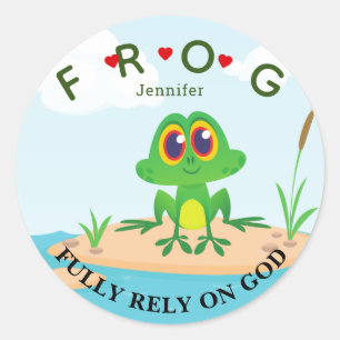 Sticker Rond Personnalisé entièrement confiance sur Dieu Frog C