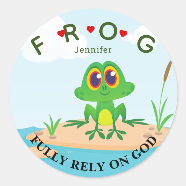 Sticker Rond Personnalisé entièrement confiance sur Dieu Frog C (Devant)