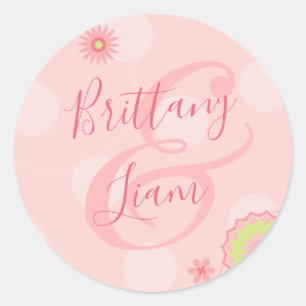 Sticker Rond Personnalisé été Floral Plutôt rose Mariage