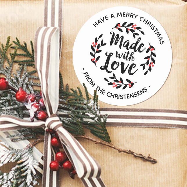 Sticker Rond Personnalisé Fabriqué Avec Amour Noël (Créateur téléchargé)