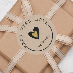 Sticker Rond Personnalisé Fabriqué Avec Love Gold Heart Kraft