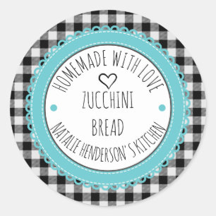 Sticker Rond Personnalisé fait maison avec amour Buffalo Plaid