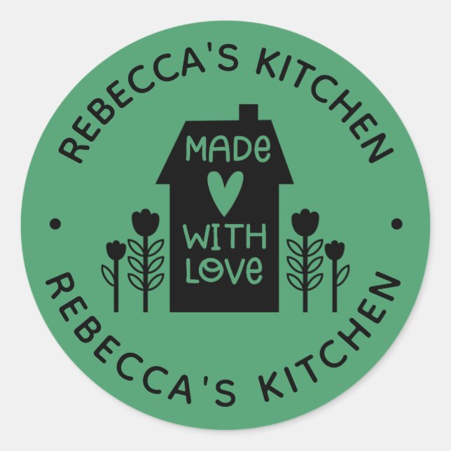 Sticker Rond Personnalisé Green Maison faite avec amour (Devant)