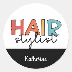 Sticker Rond Personnalisé Hair Styliste Retro Coiffeur Cadeau
