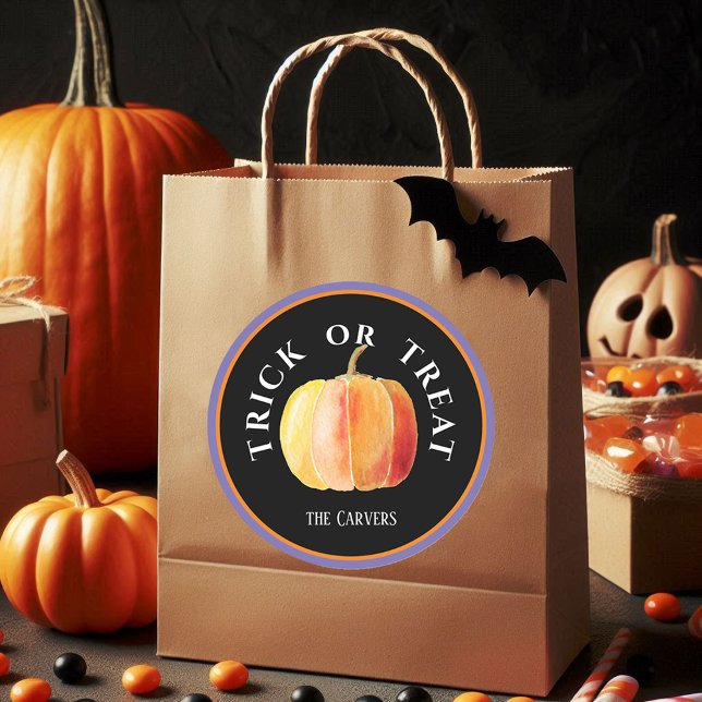 Sticker Rond Personnalisé, Halloween Trick ou Treat avec Citrou (Créateur téléchargé)