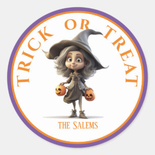 Sticker Rond Personnalisé, Halloween Trick ou Treat Witch
