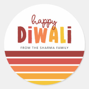 Sticker Rond Personnalisé Happy Diwali Retro Stripes