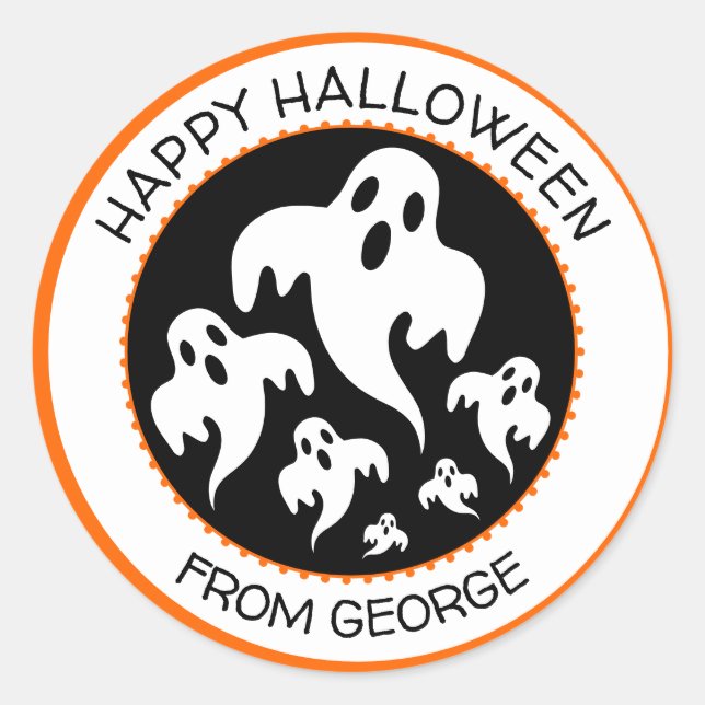 Sticker Rond Personnalisé Happy Halloween Ghost (Devant)