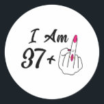 Sticker Rond Personnalisé I Am 37 Plus 1 Humour du doigt moyen<br><div class="desc">Personnalisé I Am 37 Plus 1 Humour du doigt médian 38e Femmes _1</div>