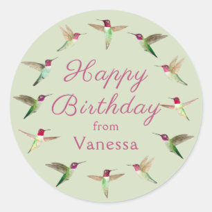 Sticker Rond Personnalisé Joyeux anniversaire Anna's Hummingbir