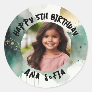 Sticker Rond Personnalisé Joyeux Anniversaire Aquarelle Splatte