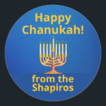 Sticker Rond Personnalisé Joyeux Chanoukah ! Menorah<br><div class="desc">Personnalisé Joyeux Chanoukah ! Sticker rond classique de Menorah</div>