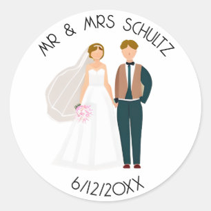 Sticker Rond Personnalisé M. et Mme Bride et Groom
