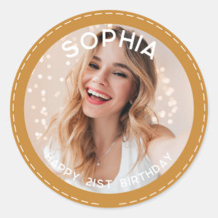 Sticker Rond Personnalisé Merci Cute Moderne 21e Anniversaire P