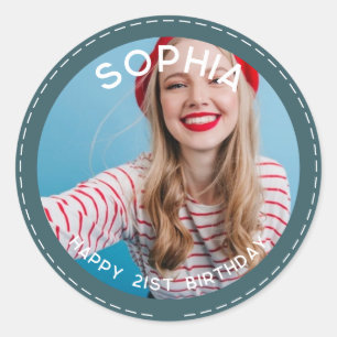 Sticker Rond Personnalisé Merci Cute Moderne 21e Anniversaire P