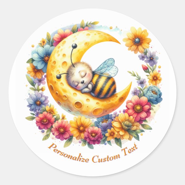 Sticker Rond Personnalisé mignon bébé bumble abeille dormant su (Devant)
