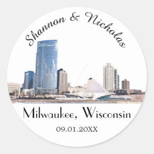 Sticker Rond Personnalisé Milwaukee Skyline Mariage