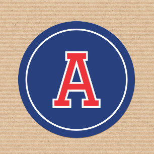 Sticker Rond Personnalisé Monogramme Retro Bold Marine Bleu Rou