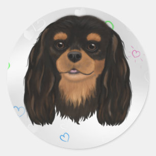 Sticker Rond Personnalisé noir et Tan Cavalier Spaniel