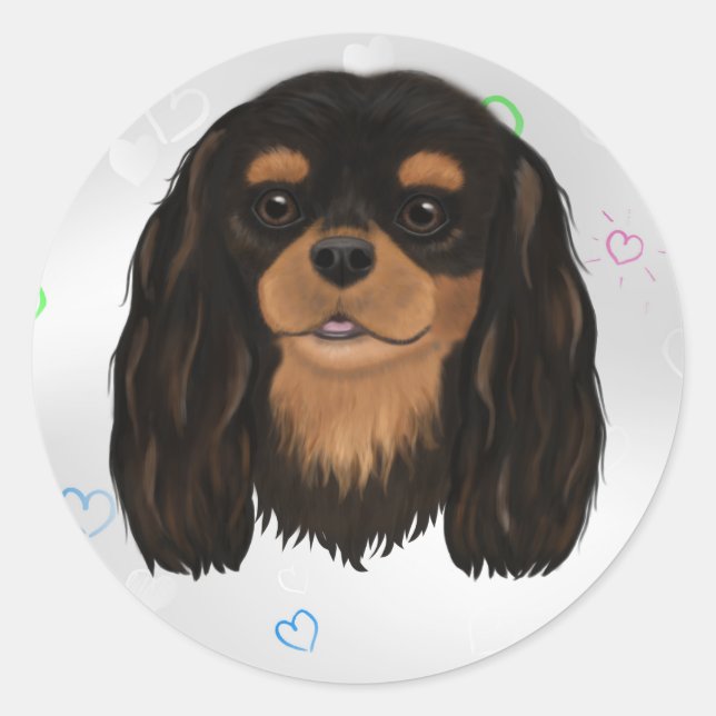 Sticker Rond Personnalisé noir et Tan Cavalier Spaniel (Devant)