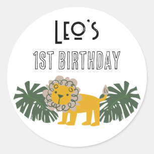 Sticker Rond Personnalisé Nom 1er Anniversaire Fête tenue Jungl