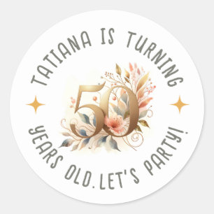 Sticker Rond Personnalisé Nom 50e fête d'anniversaire Fête Flor
