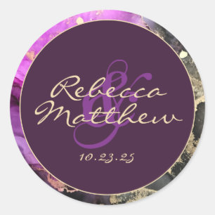 Sticker Rond Personnalisé Nommé Black Gold Purple