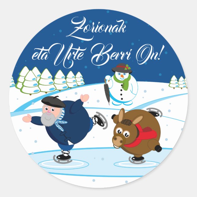 Sticker Rond Personnalisé, Olentzero + "Zorionak eta Urte Berri (Devant)