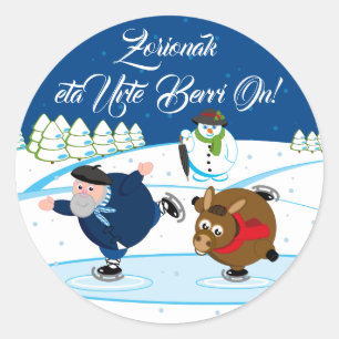 Sticker Rond Personnalisé, Olentzero + "Zorionak eta Urte Berri