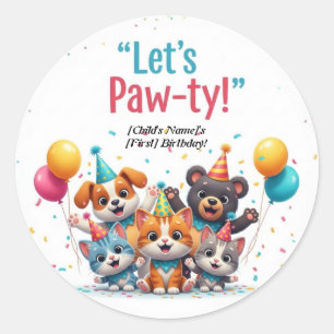 Sticker Rond Personnalisé "Paw-ty !" Enfants amis animaux