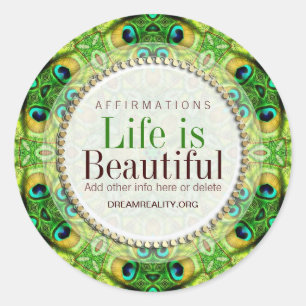 Sticker rond personnalisé Peacock Géométrie verte 