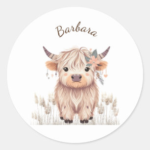 Sticker Rond Personnalisé Prénom mignon Moderne Boho Highland C