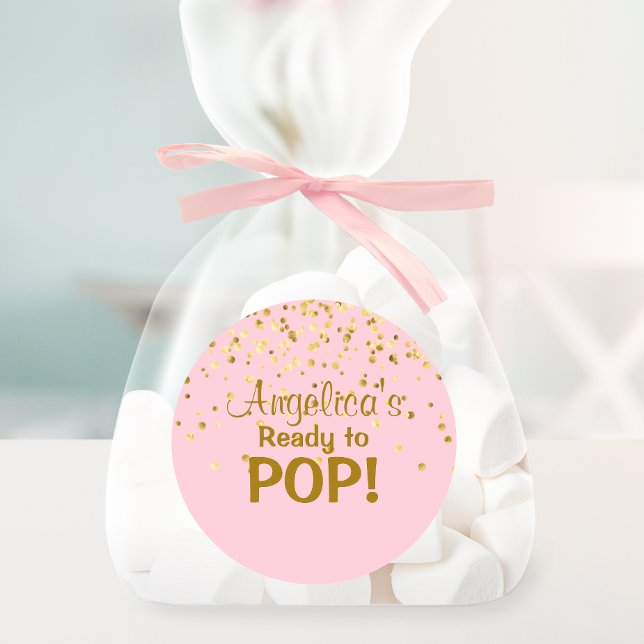 Sticker Rond Personnalisé prêt à pop Baby shower fille rose (Créateur téléchargé)